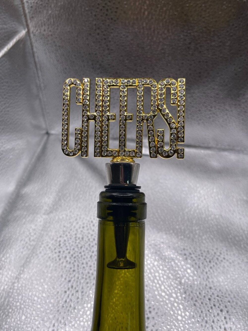 Pier 1 Imports “Cheers!" Gold & Rhinestone Bottle Stopper ~ Wine Stopper